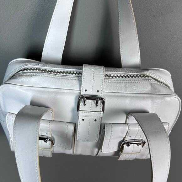 Furla top handle bag white leather buckle pockets coastal minimalist elevated - Picture 3 of 15